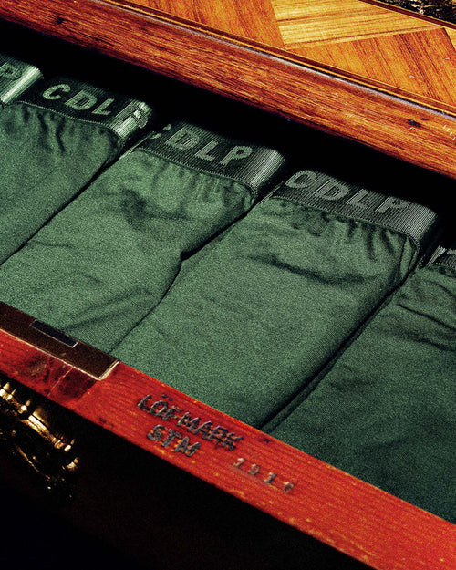 Lyocell Boxer Brief in Army Green folded in a drawer
