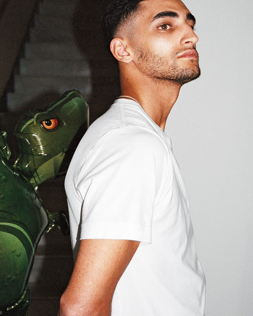 Sebastien wearing plain Heavyweight T-Shirt in White