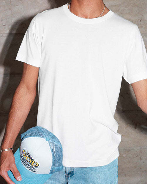 Sebastien wearing plain Heavyweight T-Shirt in White