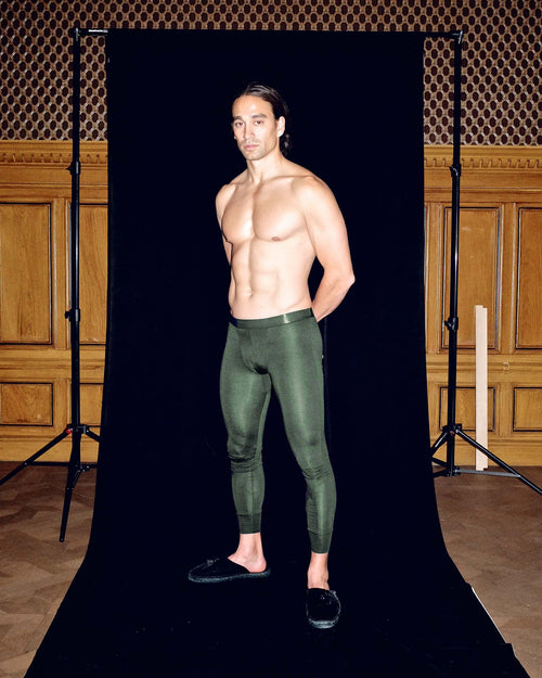 Oskar wearing Long Johns in Army Green