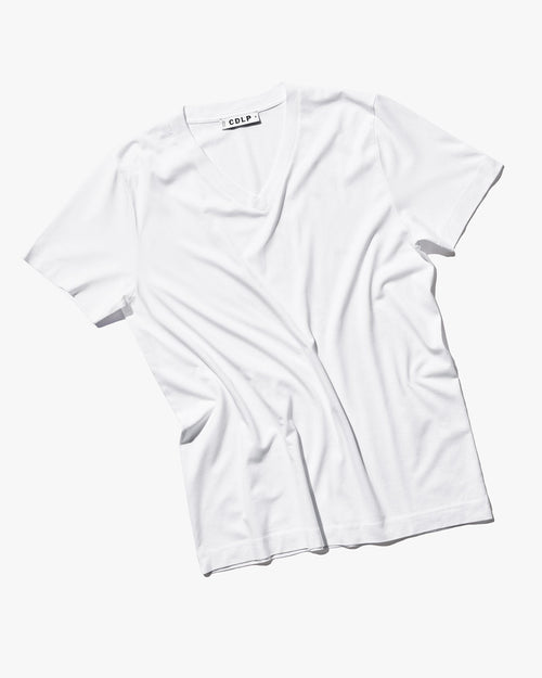 Lyocell V-Neck Midweight T-Shirt in White